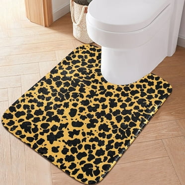 Toilet Rug U-Shaped Bathroom Rugs Non-Slip Soft Plush Machine Washable Contour Bath Mat Black Leopard Print 24x20