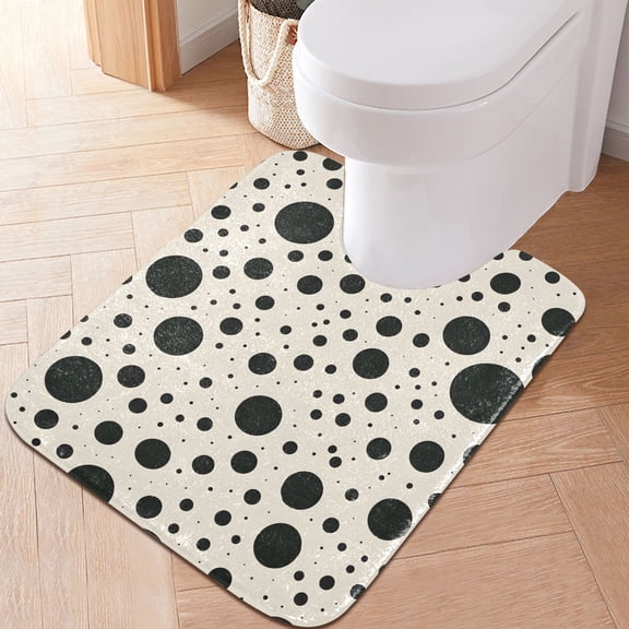 Toilet Rug U-Shaped Bathroom Rugs Non-Slip Soft Plush Machine Washable Contour Bath Mat Black Spots 24x20