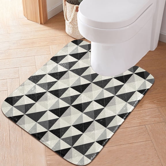 Toilet Rug U-Shaped Bathroom Rugs Non-Slip Soft Plush Machine Washable Contour Bath Mat Black White Geometric 24x20