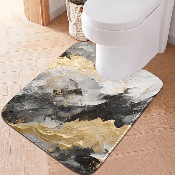 Toilet Rug U-Shaped Bathroom Rugs Non-Slip Soft Plush Machine Washable Contour Bath Mat Black White Gold Marble 24x20