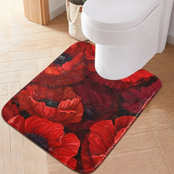 Toilet Rug U-Shaped Bathroom Rugs Non-Slip Soft Plush Machine Washable Contour Bath Mat Blooming Poppy Flower 24x20