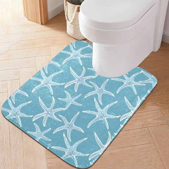 Toilet Rug U-Shaped Bathroom Rugs Non-Slip Soft Plush Machine Washable Contour Bath Mat Blue Pastel Starfish 24x20