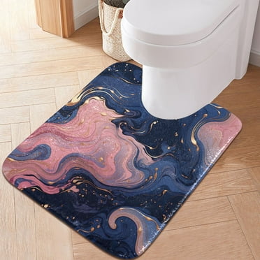 Toilet Rug U-Shaped Bathroom Rugs Non-Slip Soft Plush Machine Washable Contour Bath Mat Blue Pink Tie Dye 24x20