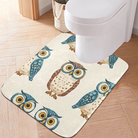 Toilet Rug U-Shaped Bathroom Rugs Non-Slip Soft Plush Machine Washable Contour Bath Mat Blue and Brown Owls 24x20
