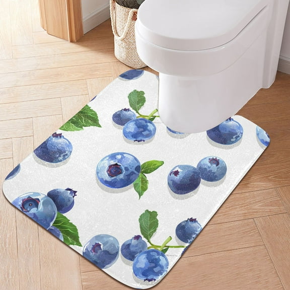 Toilet Rug U-Shaped Bathroom Rugs Non-Slip Soft Plush Machine Washable Contour Bath Mat Blueberry and Leaf 24x20