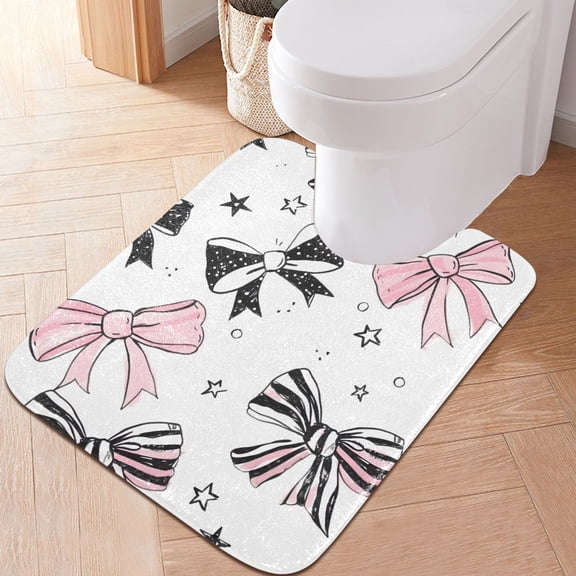 Toilet Rug U-Shaped Bathroom Rugs Non-Slip Soft Plush Machine Washable Contour Bath Mat Bowknot Star 24x20