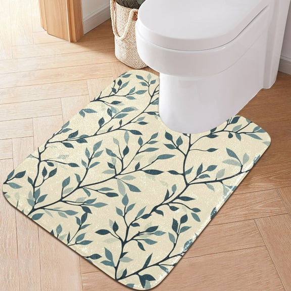 Toilet Rug U-Shaped Bathroom Rugs Non-Slip Soft Plush Machine Washable Contour Bath Mat Branches and Leaves 24x20