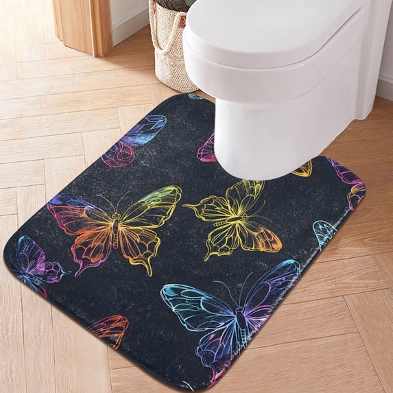 Toilet Rug U-Shaped Bathroom Rugs Non-Slip Soft Plush Machine Washable Contour Bath Mat Bright Butterflies Silhouette 24x20