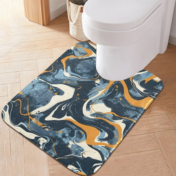Toilet Rug U-Shaped Bathroom Rugs Non-Slip Soft Plush Machine Washable Contour Bath Mat Brown Blue Marble 24x20