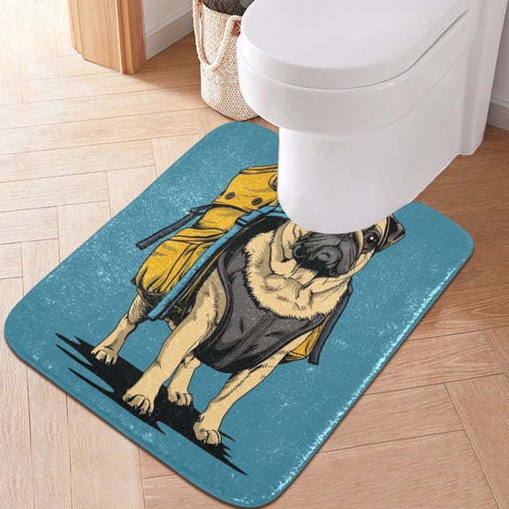 Toilet Rug U-Shaped Bathroom Rugs Non-Slip Soft Plush Machine Washable Contour Bath Mat Bulldog with Luggage 24x20