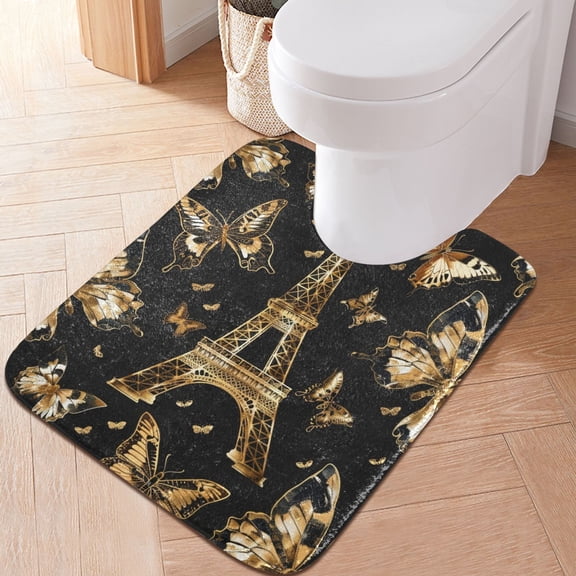 Toilet Rug U-Shaped Bathroom Rugs Non-Slip Soft Plush Machine Washable Contour Bath Mat Butterflies and Tower 24x20