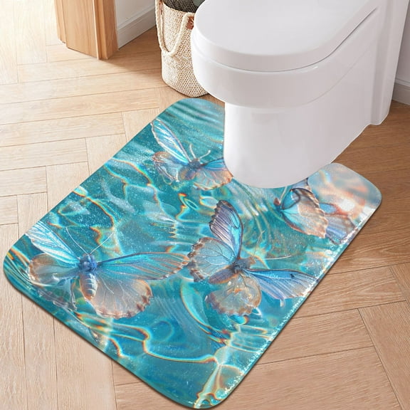 Toilet Rug U-Shaped Bathroom Rugs Non-Slip Soft Plush Machine Washable Contour Bath Mat Butterflies on Water 24x20