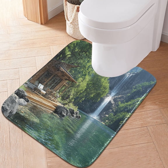 Toilet Rug U-Shaped Bathroom Rugs Non-Slip Soft Plush Machine Washable Contour Bath Mat Cabin by Lake 24x20