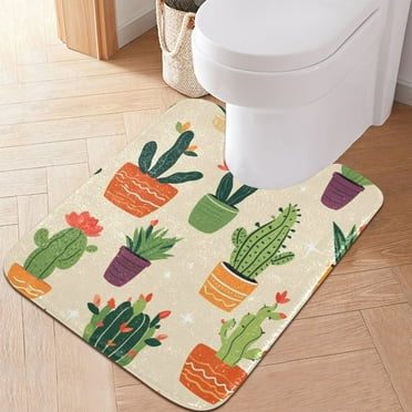 Toilet Rug U-Shaped Bathroom Rugs Non-Slip Soft Plush Machine Washable Contour Bath Mat Cactus Plants 24x20