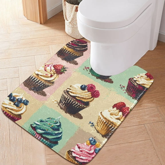 Toilet Rug U-Shaped Bathroom Rugs Non-Slip Soft Plush Machine Washable Contour Bath Mat Cake with Berries 24x20