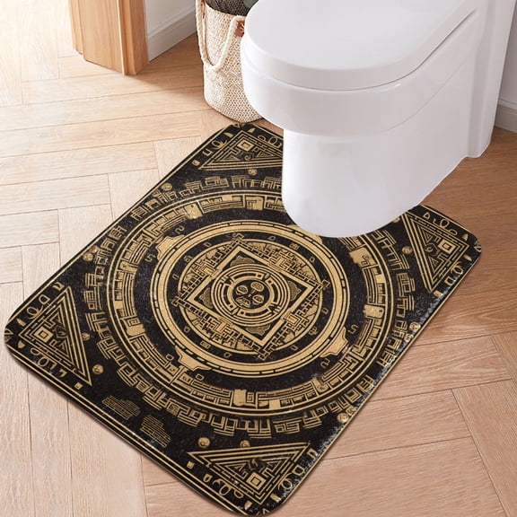 Toilet Rug U-Shaped Bathroom Rugs Non-Slip Soft Plush Machine Washable Contour Bath Mat Card Design Ancient Symbol 24x20