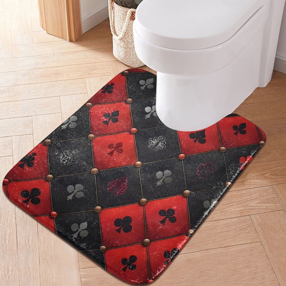 Toilet Rug U-Shaped Bathroom Rugs Non-Slip Soft Plush Machine Washable Contour Bath Mat Card Royal Symbol Rhombus 24x20