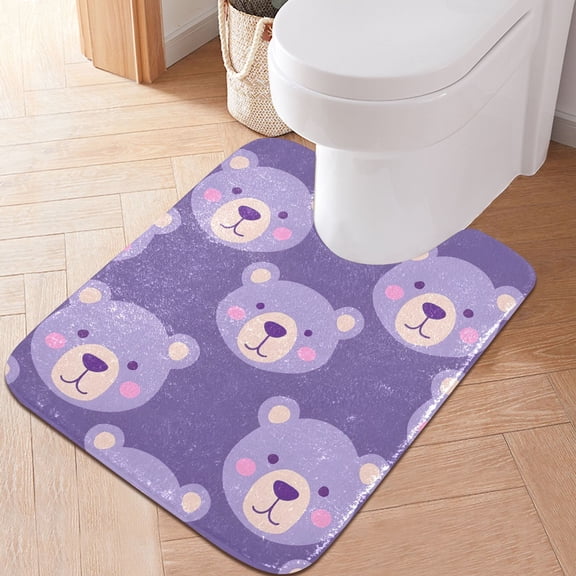 Toilet Rug U-Shaped Bathroom Rugs Non-Slip Soft Plush Machine Washable Contour Bath Mat Cartoon Bear Face 24x20