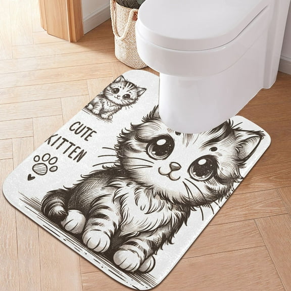 Toilet Rug U-Shaped Bathroom Rugs Non-Slip Soft Plush Machine Washable Contour Bath Mat Cartoon Cute Cat 24x20
