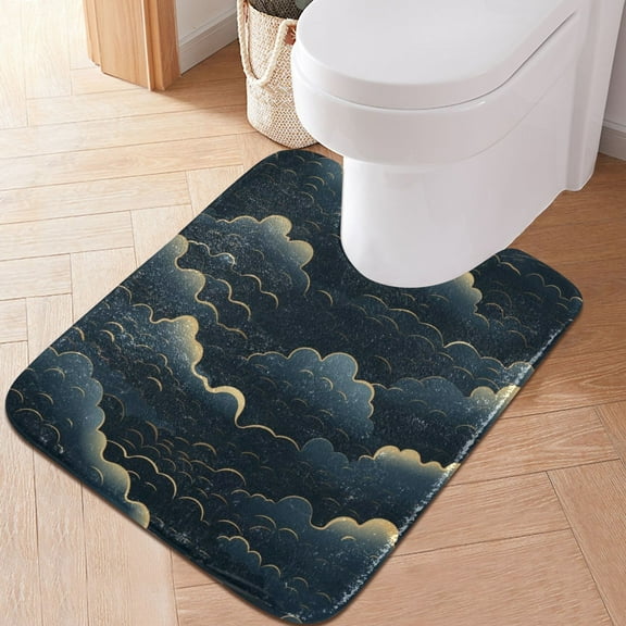 Toilet Rug U-Shaped Bathroom Rugs Non-Slip Soft Plush Machine Washable Contour Bath Mat Cartoon Dark Clouds 24x20
