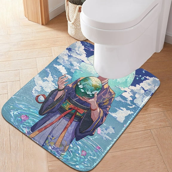 Toilet Rug U-Shaped Bathroom Rugs Non-Slip Soft Plush Machine Washable Contour Bath Mat Cartoon Dragon Man 24x20