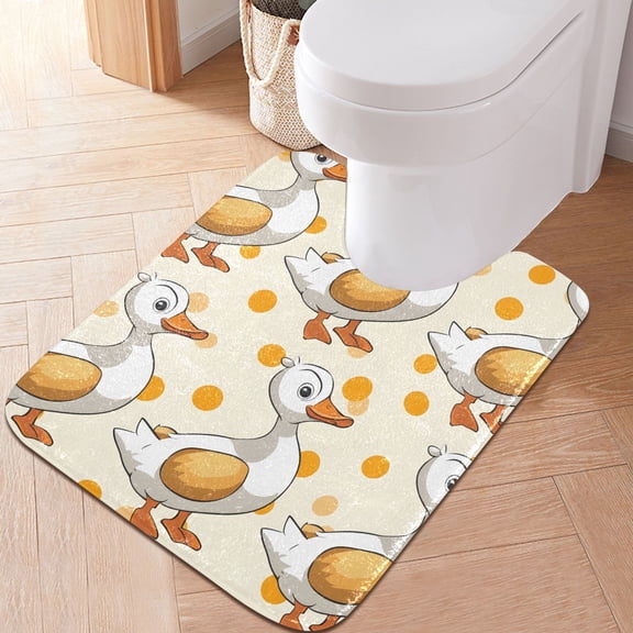 Toilet Rug U-Shaped Bathroom Rugs Non-Slip Soft Plush Machine Washable Contour Bath Mat Cartoon Duck and Polka Dots 24x20