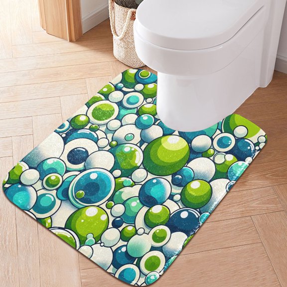Toilet Rug U-Shaped Bathroom Rugs Non-Slip Soft Plush Machine Washable Contour Bath Mat Cartoon Eyecatching Bubbles 24x20