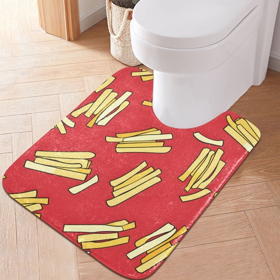 Toilet Rug U-Shaped Bathroom Rugs Non-Slip Soft Plush Machine Washable Contour Bath Mat Cartoon French Fries 24x20