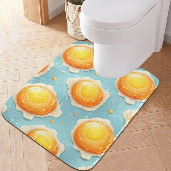 Toilet Rug U-Shaped Bathroom Rugs Non-Slip Soft Plush Machine Washable Contour Bath Mat Cartoon Fried Egg 24x20