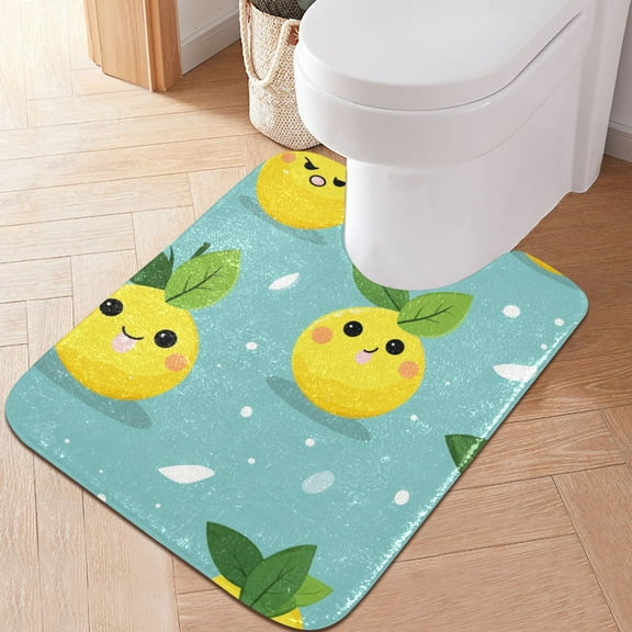 Toilet Rug U-Shaped Bathroom Rugs Non-Slip Soft Plush Machine Washable Contour Bath Mat Cartoon Lemon Face 24x20
