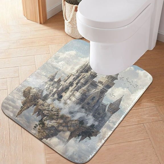 Toilet Rug U-Shaped Bathroom Rugs Non-Slip Soft Plush Machine Washable Contour Bath Mat Castles Float in Air 24x20