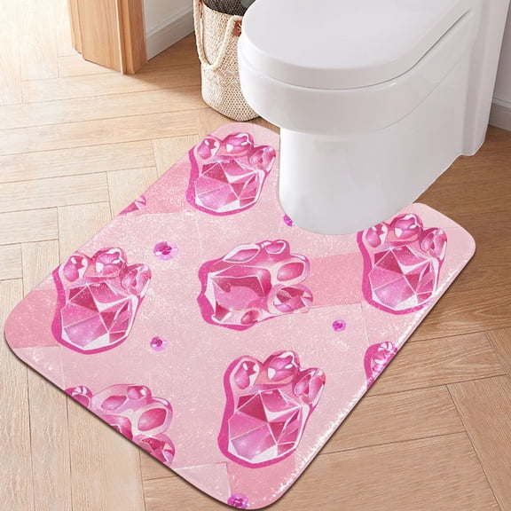 Toilet Rug U-Shaped Bathroom Rugs Non-Slip Soft Plush Machine Washable Contour Bath Mat Cat Paw Gem 24x20