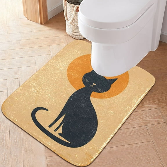 Toilet Rug U-Shaped Bathroom Rugs Non-Slip Soft Plush Machine Washable Contour Bath Mat Cat and Sun 24x20