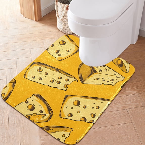 Toilet Rug U-Shaped Bathroom Rugs Non-Slip Soft Plush Machine Washable Contour Bath Mat Cheese 24x20