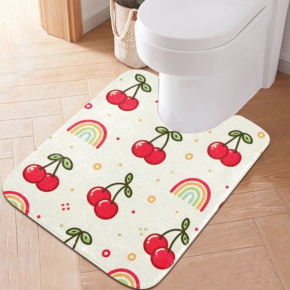 Toilet Rug U-Shaped Bathroom Rugs Non-Slip Soft Plush Machine Washable Contour Bath Mat Cherry Rainbow Dots 24x20