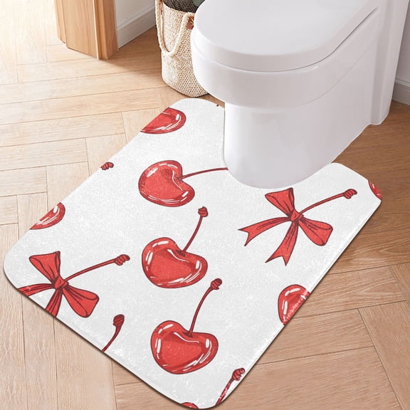 Toilet Rug U-Shaped Bathroom Rugs Non-Slip Soft Plush Machine Washable Contour Bath Mat Cherry and Bow 24x20