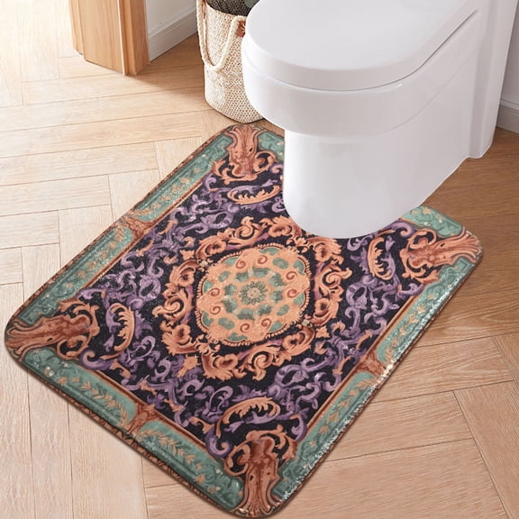 Toilet Rug U-Shaped Bathroom Rugs Non-Slip Soft Plush Machine Washable Contour Bath Mat Chic Boho Mandala 24x20