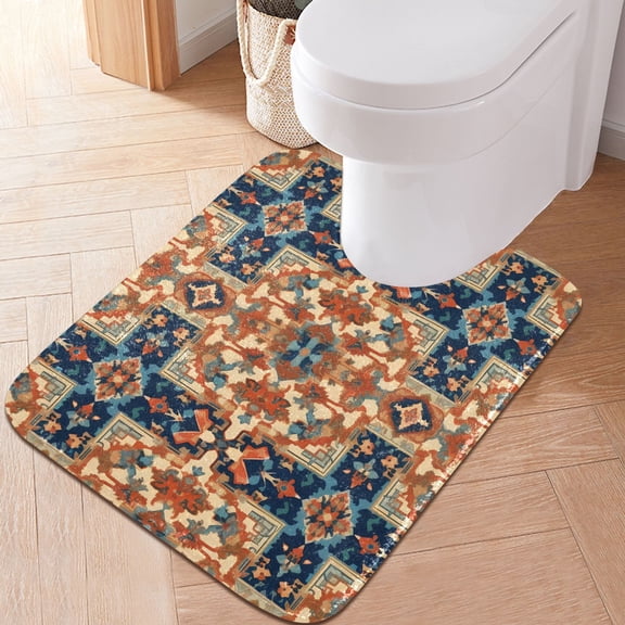 Toilet Rug U-Shaped Bathroom Rugs Non-Slip Soft Plush Machine Washable Contour Bath Mat Chic Mandala 24x20
