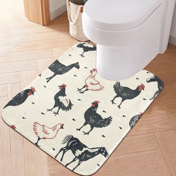Toilet Rug U-Shaped Bathroom Rugs Non-Slip Soft Plush Machine Washable Contour Bath Mat Chicken with Horse 24x20