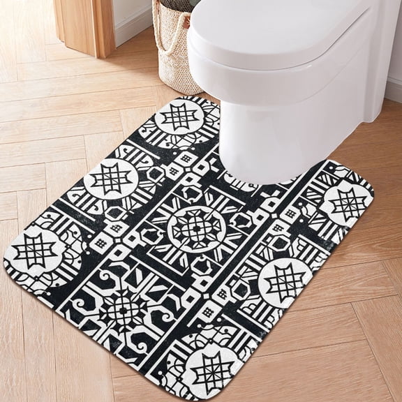 Toilet Rug U-Shaped Bathroom Rugs Non-Slip Soft Plush Machine Washable Contour Bath Mat Chinese Traditional Motifs 24x20