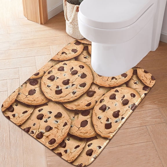 Toilet Rug U-Shaped Bathroom Rugs Non-Slip Soft Plush Machine Washable Contour Bath Mat Chocolate Chip Cookies 24x20