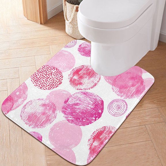 Toilet Rug U-Shaped Bathroom Rugs Non-Slip Soft Plush Machine Washable Contour Bath Mat Circles and Polka Dots 24x20