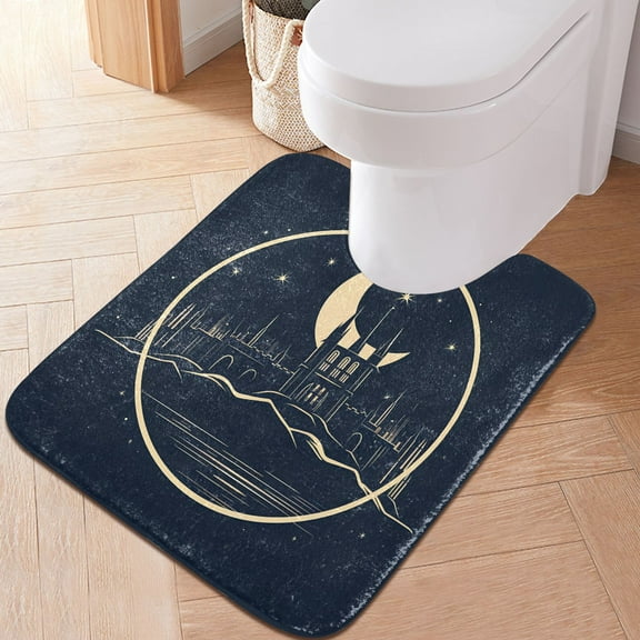Toilet Rug U-Shaped Bathroom Rugs Non-Slip Soft Plush Machine Washable Contour Bath Mat City with Moon 24x20