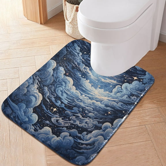 Toilet Rug U-Shaped Bathroom Rugs Non-Slip Soft Plush Machine Washable Contour Bath Mat Cloud and Stars 24x20