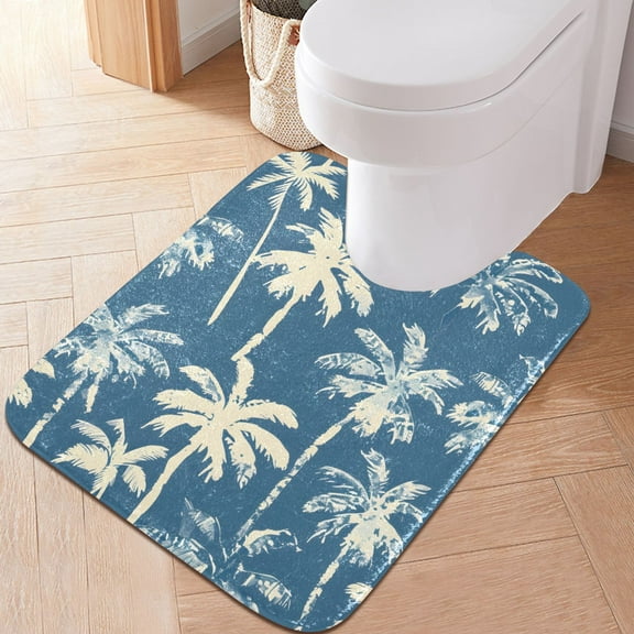 Toilet Rug U-Shaped Bathroom Rugs Non-Slip Soft Plush Machine Washable Contour Bath Mat Coconut Tree 24x20