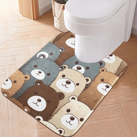 Toilet Rug U-Shaped Bathroom Rugs Non-Slip Soft Plush Machine Washable Contour Bath Mat Colorful Bear Head 24x20