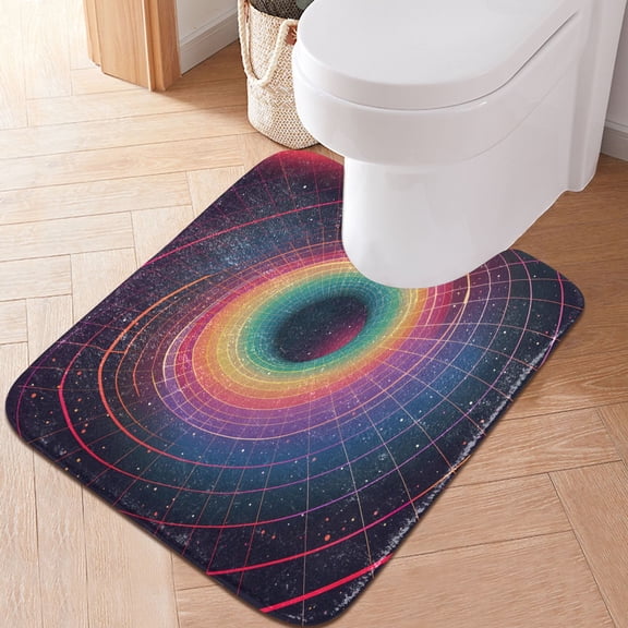 Toilet Rug U-Shaped Bathroom Rugs Non-Slip Soft Plush Machine Washable Contour Bath Mat Colorful Block Swirl 24x20
