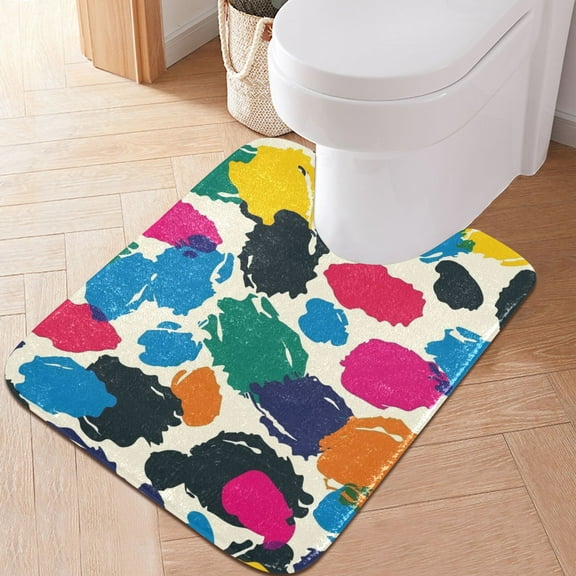 Toilet Rug U-Shaped Bathroom Rugs Non-Slip Soft Plush Machine Washable Contour Bath Mat Colorful Brush Spots 24x20