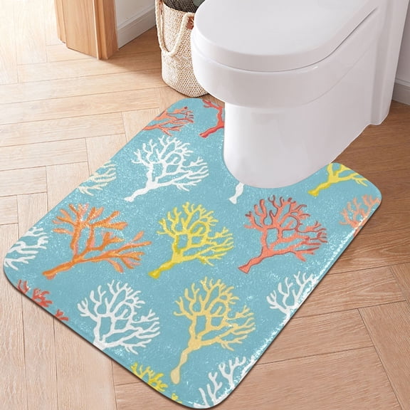 Toilet Rug U-Shaped Bathroom Rugs Non-Slip Soft Plush Machine Washable Contour Bath Mat Colorful Coral 24x20