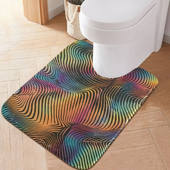 Toilet Rug U-Shaped Bathroom Rugs Non-Slip Soft Plush Machine Washable Contour Bath Mat Colorful Curve Lines 24x20
